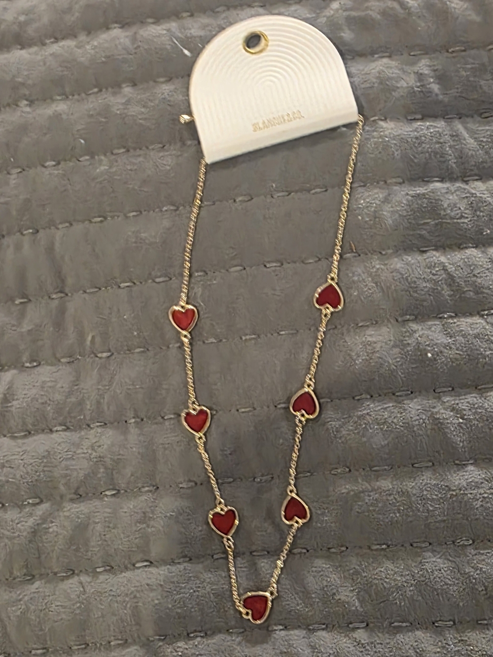 Gold-Tone Necklace with Red Heart Charms